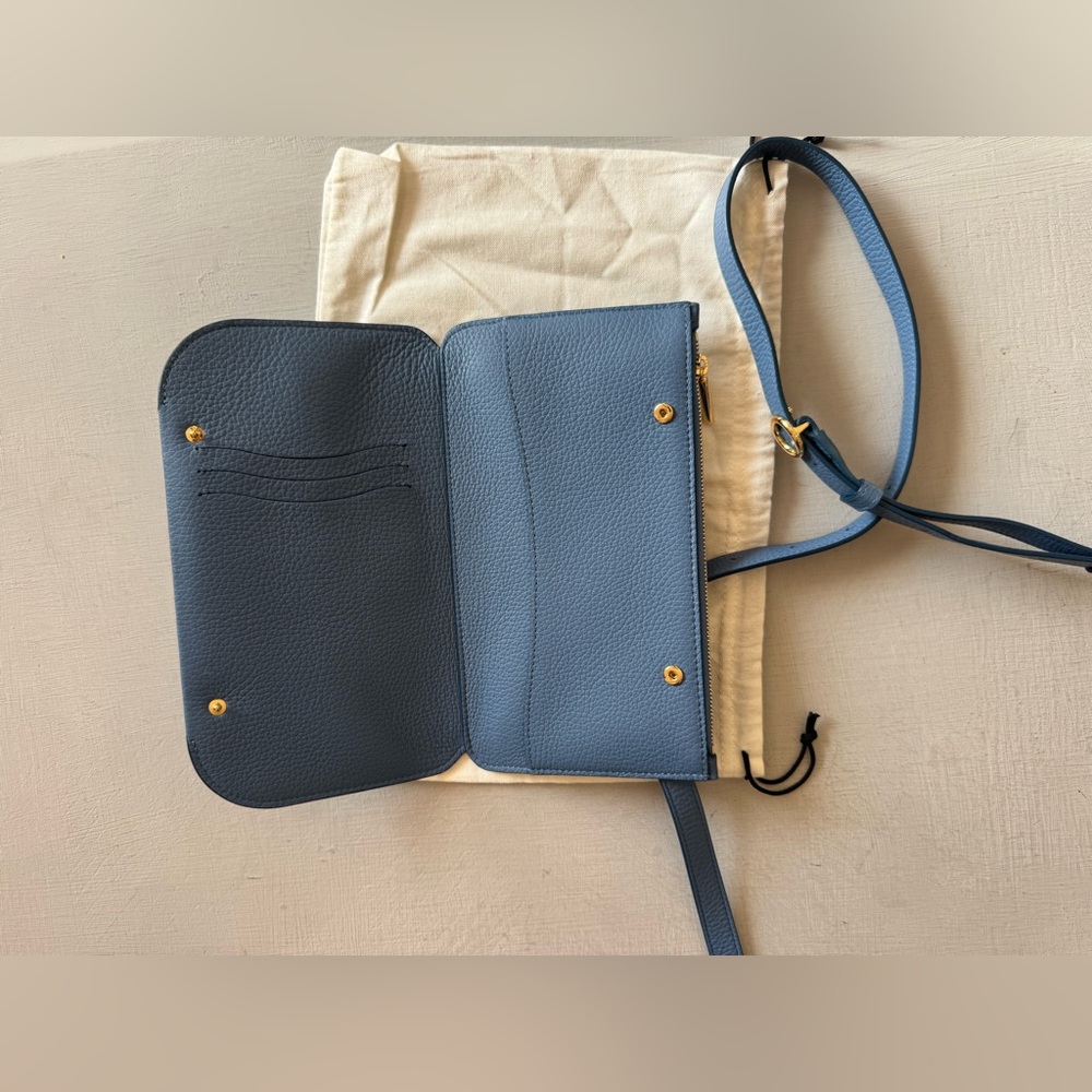 Like NEW Cuyana System Phone Wallet + Strap in Sky Blue Pebbled Leather - Picture 8 of 11